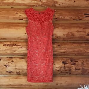Elegant Coral Lace Dress